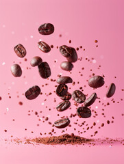 Aesthetic falling coffee beans background