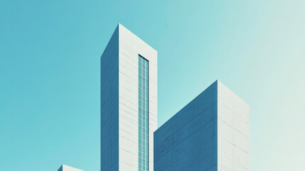 Obraz premium Simplified neo brutalist skyline with clean lines set against a clear blue sky