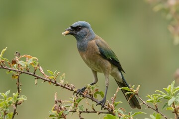 Obraz premium Majestic bird perched on branch amidst lush greenery, showcasing nature's serene beauty