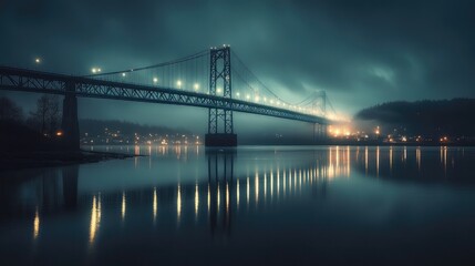 Obraz premium Misty Bridge Reflections at Night