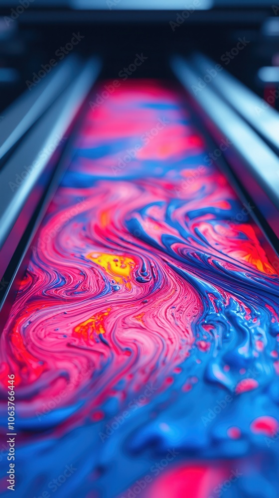 Poster colorful liquid ink flowing in vibrant swirls, creating an abstract art pattern, ideal for design ba