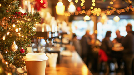 Festive atmosphere in a bustling Christmas caf? filled with joyful conversations and holiday cheer