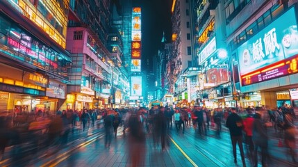 Obraz premium Busy locals and tourists blend in bustling cityscapes