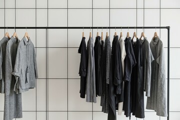Elegant and Modern Retail Display of Contemporary Clothing in Monochromatic Palette Enhancing Minimalistic and Sleek Atmosphere
