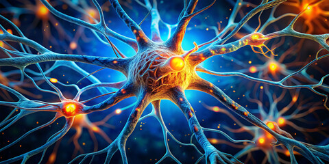 Obraz premium Neurons communicate with each other using electrochemical signals, 3d render