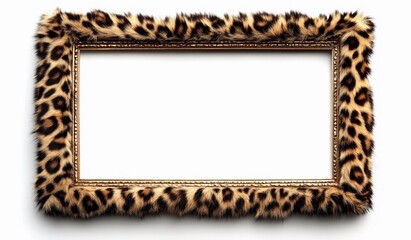 Leopard fur photo frame 3:2, isolated on white