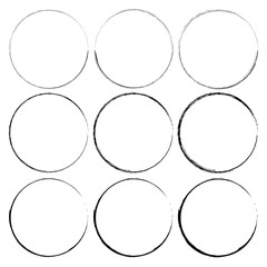 Set of grunge circles, Grunge round shapes, frame border, Vector illustration. hand drawn paint brush circle logo frame vector. Vector illustration. Eps file 18.