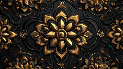 seamless geometric pattern inspired by art deco style featuring bold black and gold shapes creating a luxurious and intricate design that conveys elegance and sophistication