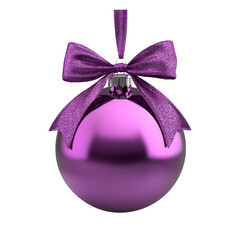 purple Christmas ball with ribbon and a bow, isolated on background. Generative AI