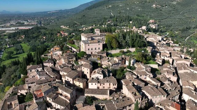 Spello, the medieval town of Umbria, tourist destination. Italy.
Aerial view of the city of Spello, a tourist attraction in central Italy in the province of Perugia.