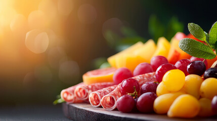 Naklejka premium Colorful assortment of fresh fruits and meats