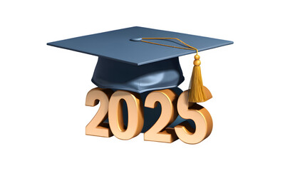 3d text 2025 with graduate cap on the top isolate on transparency background PNG