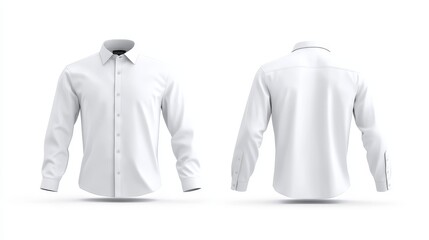 Classic white long sleeve shirt mockup, isolated on white background. Perfect for showcasing your designs and branding. Front and back views available.