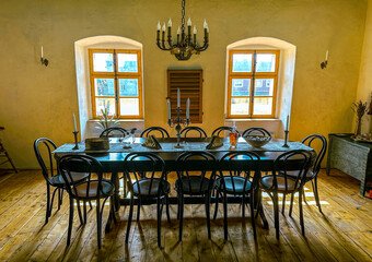 Dining room with table in an old saxon house in Transylvania