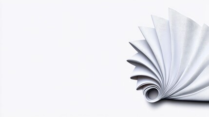 Minimalist Paper Fan: A simple, elegant composition of white paper folded into a fan shape,  creating a modern and minimalist design. The paper's texture is prominent.