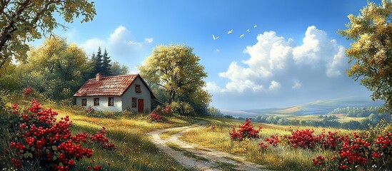 Fototapeta premium Charming Cottage in a Pastoral Setting