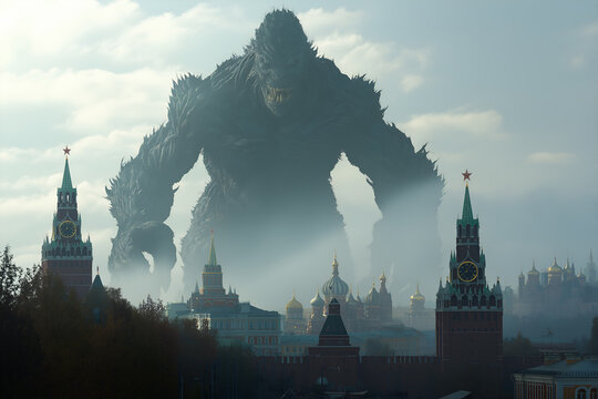 A hundred-meter-tall monkey demon is attacking a large city.