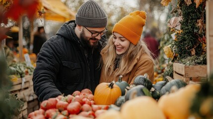 Couple Enjoying Fall Market Vegetable Selection