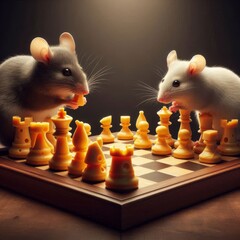 Mice Playing Chess with Cheese