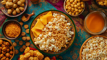 Arrangement of traditional Lohri sweets and snacks