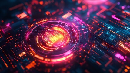Obraz premium Red and Blue Futuristic Interface with Circular Interface