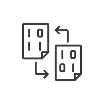 Code converting, icon in line design. Code, converting, transformation, data, process, programming, syntax on white background vector. Code converting editable stroke icon