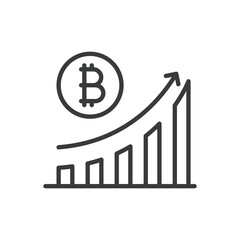 Bitcoin growth, icon in line design. Bitcoin, growth, cryptocurrency, investment, finance, blockchain, digital on white background vector. Bitcoin growth editable stroke icon