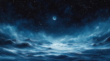 serene winter landscape under a starry night sky blanketed in soft snow where delicate snowflakes dance in the moonlight creating a magical tranquil scene