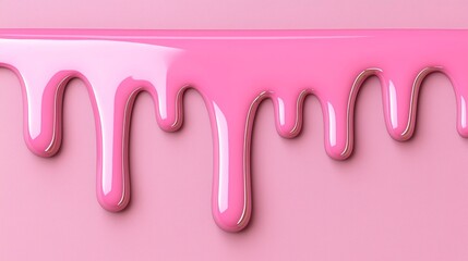 Pink glossy paint dripping down a pink surface, close-up.