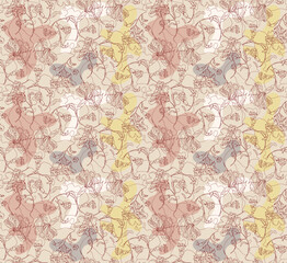 Abstract linear carnation flowers seamless pattern design.