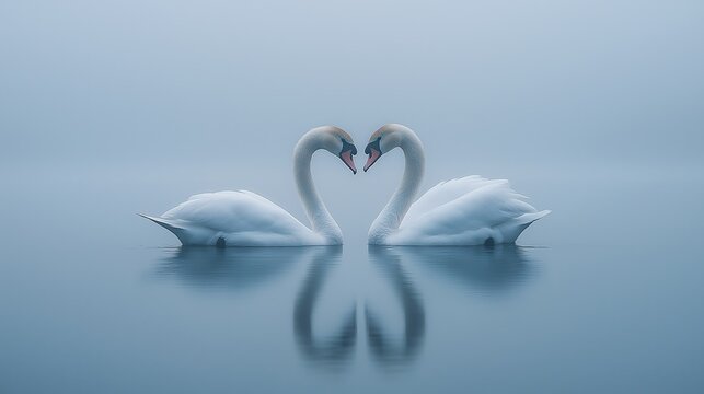 Two swans forming a heart shape on water