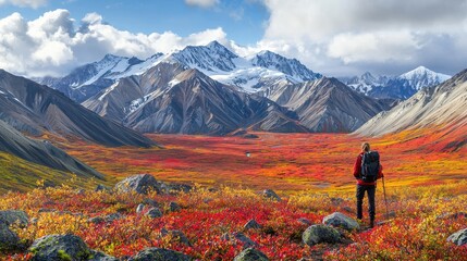 Obraz premium Lone Hiker Enjoys Scenic Mountain View