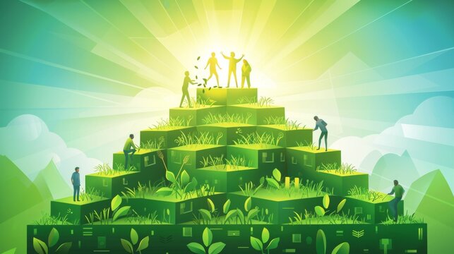 artwork represents parable sower showcasing vibrant figures sowing seeds geometric fields radiant morning light emphasizing growth and renewal.