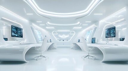 Sleek AI-Powered Workspace with Voice-Activated Technology and Minimalistic Design