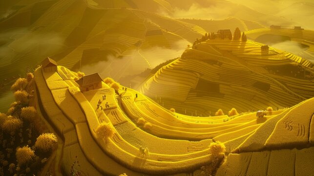 dynamic illustration captures essence Jesus parable sower depicting shapes figures and vibrant fields bright morning light stylish geometric design.