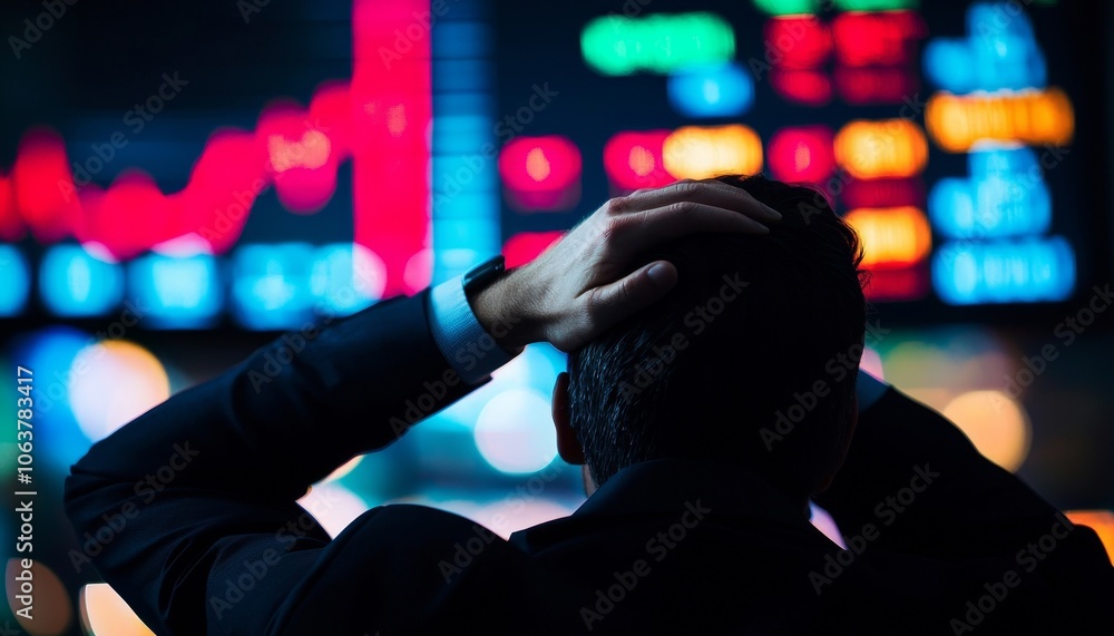 Aufkleber stressed trader analyzing financial data.