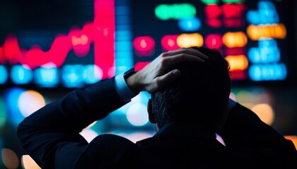 Stressed trader analyzing financial data.