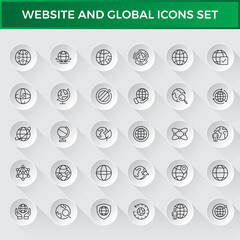 Website and global line icon collection. World Map, connections, global, business, network, navigation and globe icon set.