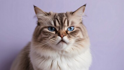 Obraz premium Ragdoll Cat with Striking Blue Eyes on Purple Background