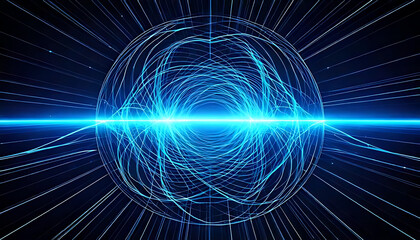 Obraz premium futuristic hologram appears glowing blue lines dark background pulsing energy
