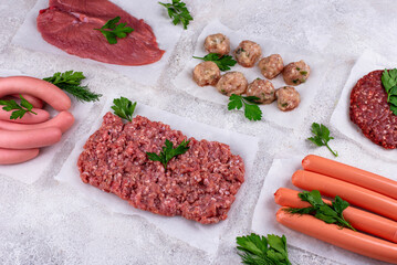 Assortment of different vegan plant based meat