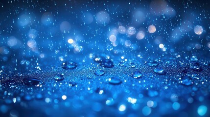 shiny water droplets glistening on a blue background with a soft blur effect enhancing the freshness and vitality creating an aesthetic representation of natures beauty