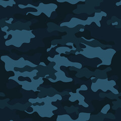 blue camouflage army seamless pattern, dark background, trendy urban design