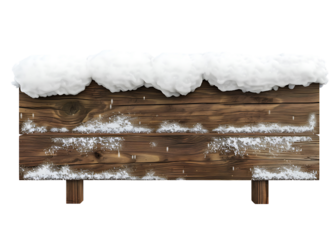 Wooden Bench Covered in Snowy Winter Setting Isolated on transparent background