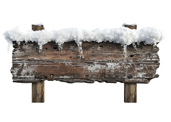 Snow-Covered Rustic Wooden Signboard Isolated on transparent background