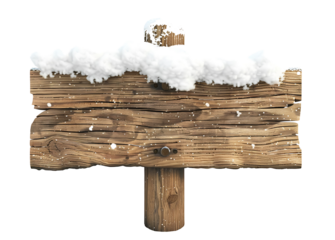 Wooden Signboard with Snow Decoration Isolated on transparent background