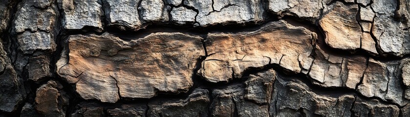 Close-up Texture of Cracked and Weathered Tree Bark