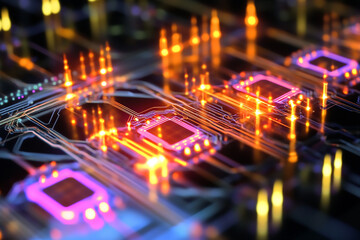Obraz premium Vibrant digital tech circuits abstract background