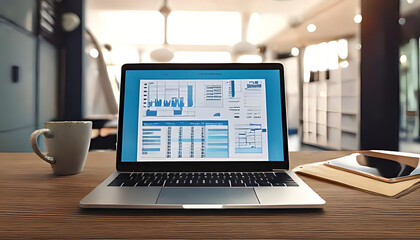 Fototapeta premium business plan strategy document displayed laptop screen modern workspace