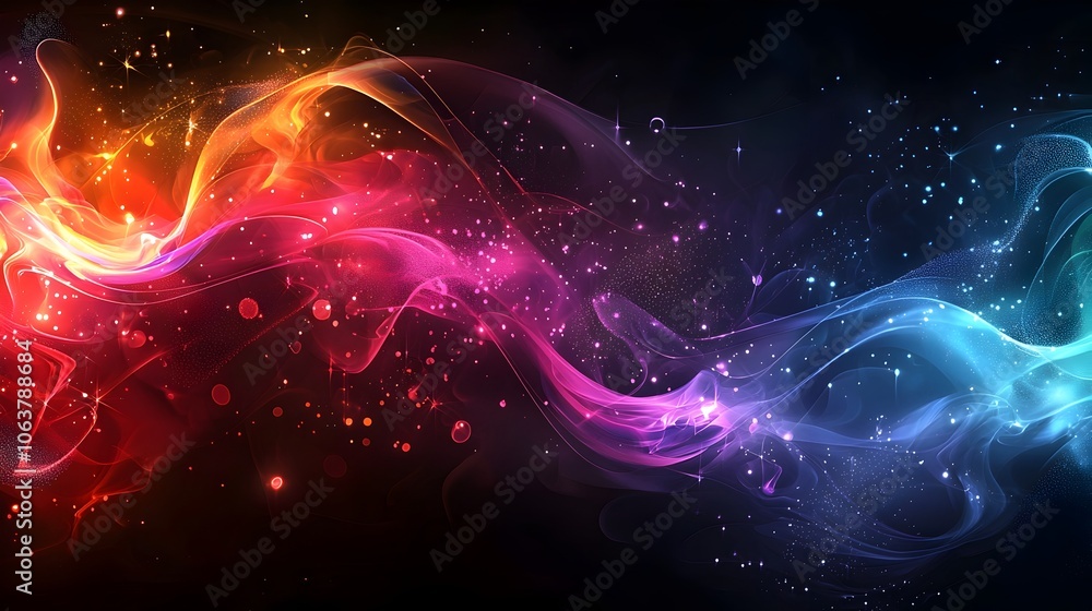 Poster enchanting abstract design filled with vibrant colorful bokeh lights in shades of pink blue and red 